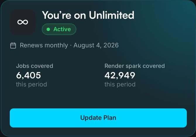 Sogni Wallet showing an active Unlimited plan and the Update Plan button