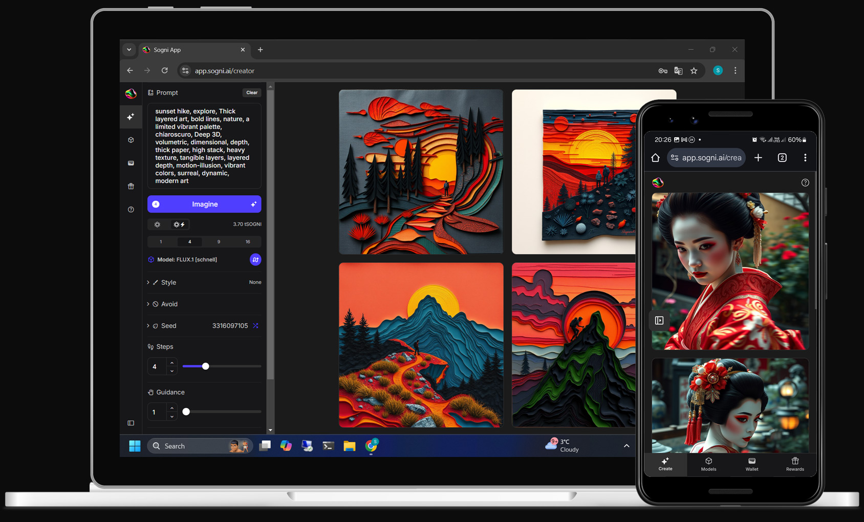 Sogni Create on desktop and mobile browsers